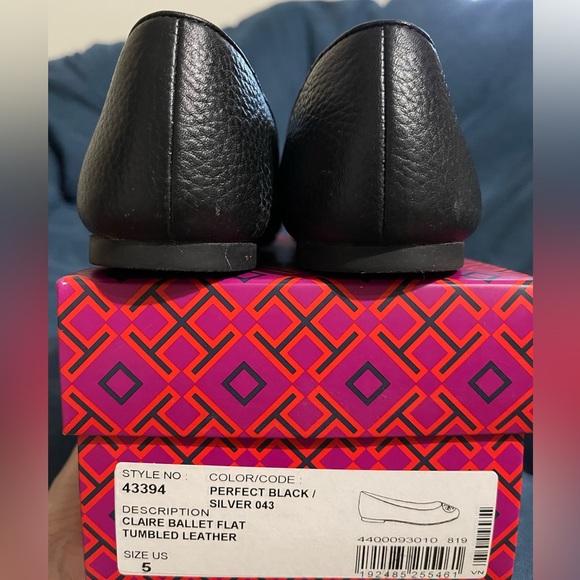 TORY BURCH Claire Ballet Flat- Tumbled Leather, Black/silver US 5 - Picture 4 of 5